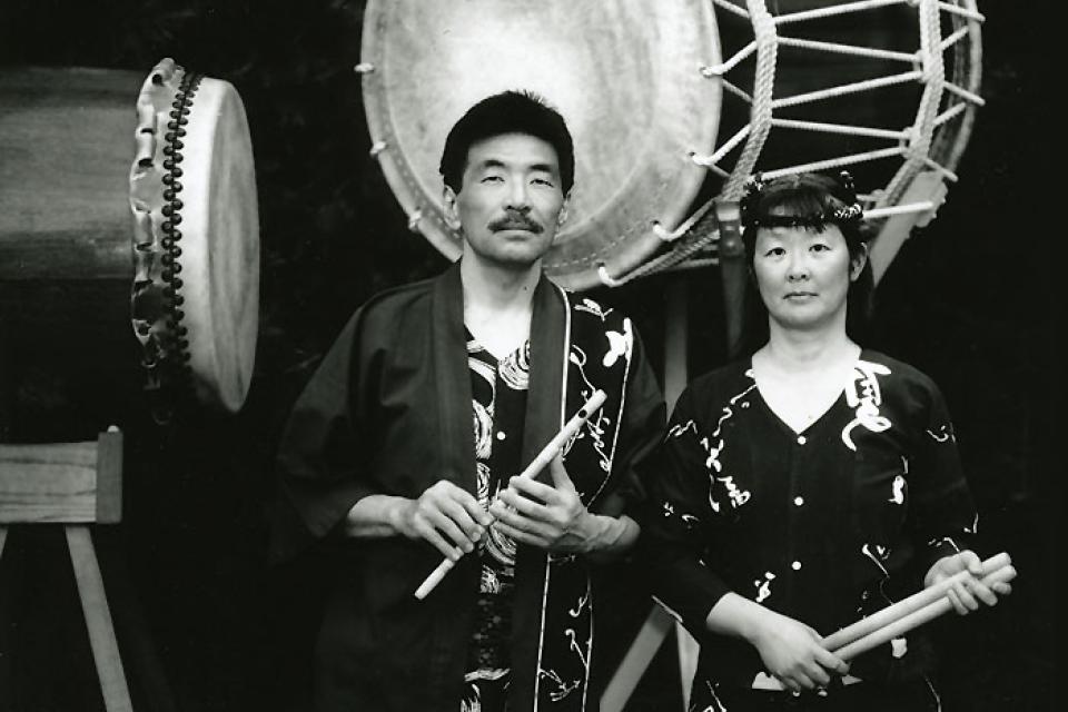 Jeanne Mercer and Russel Baba, founders of Shasta Taiko in 1984 after moving to the area from San Francisco